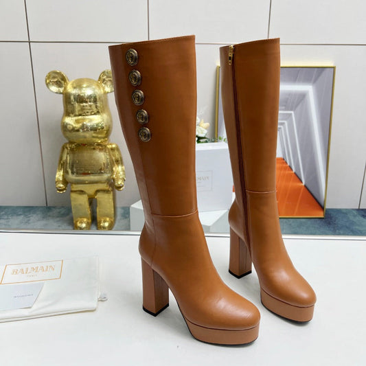 ВИСОКІ ЧОБОТИ BALMAIN 26S 115 ММ З КОРИЧНЕВОЇ ТЕЛЯЧОЇ ШКІРИ