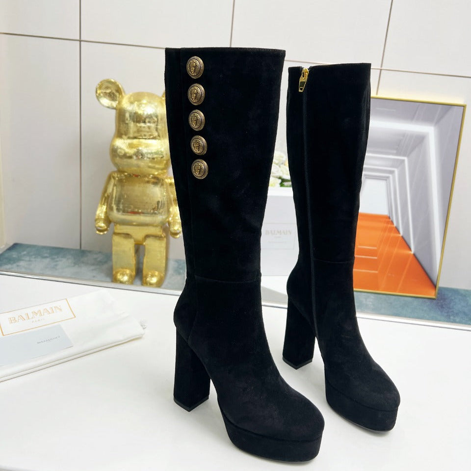 ВИСОКІ ЧОБОТИ BALMAIN 26S 115 ММ З ЧОРНОЇ ЗАМШІ