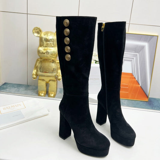 ВИСОКІ ЧОБОТИ BALMAIN 26S 115 ММ З ЧОРНОЇ ЗАМШІ