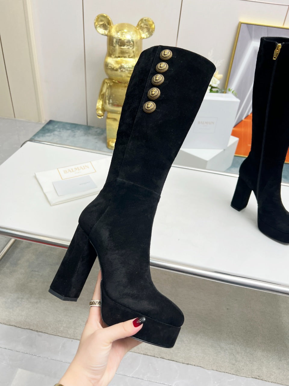 ВИСОКІ ЧОБОТИ BALMAIN 26S 115 ММ З ЧОРНОЇ ЗАМШІ