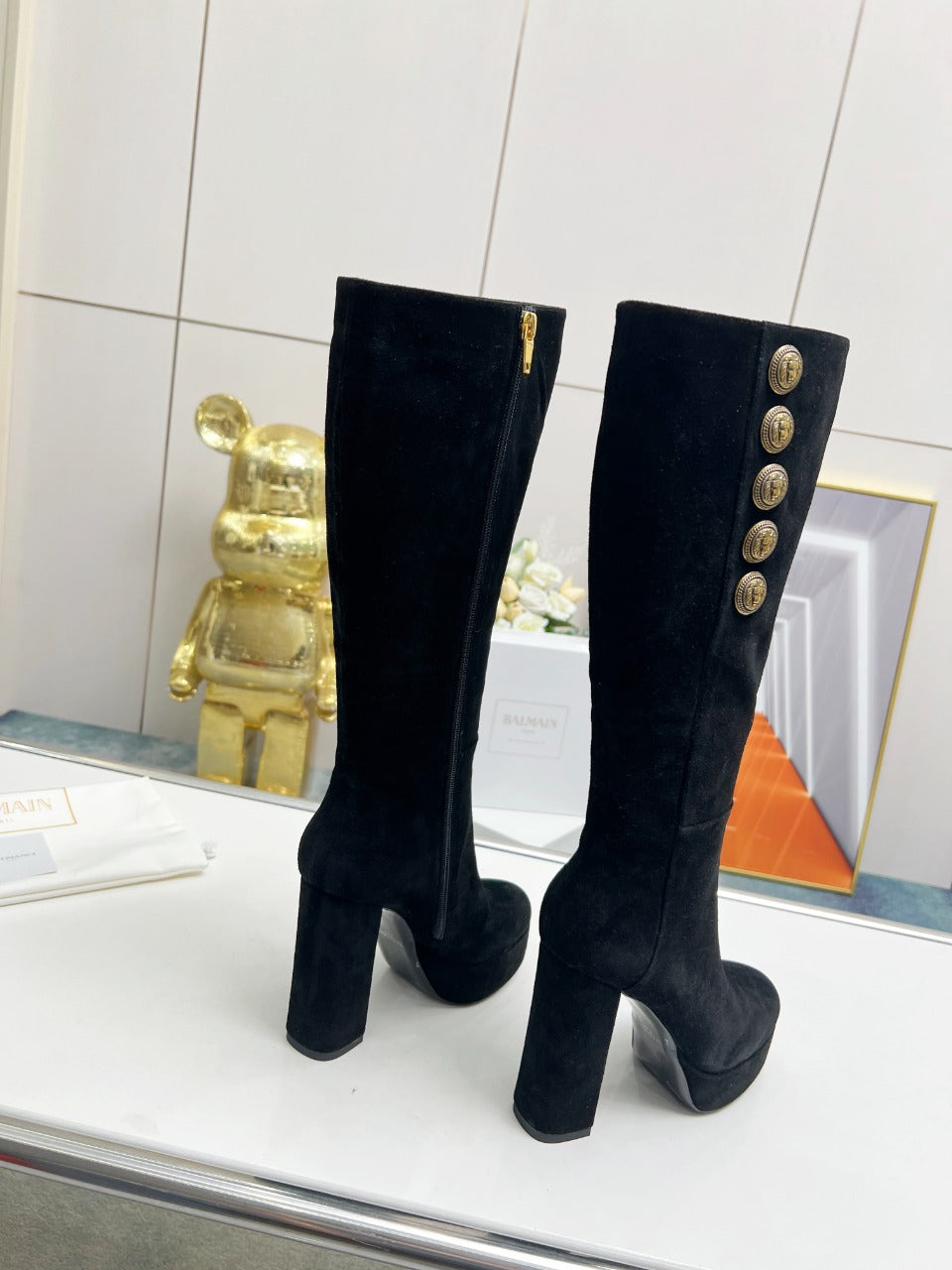 ВИСОКІ ЧОБОТИ BALMAIN 26S 115 ММ З ЧОРНОЇ ЗАМШІ