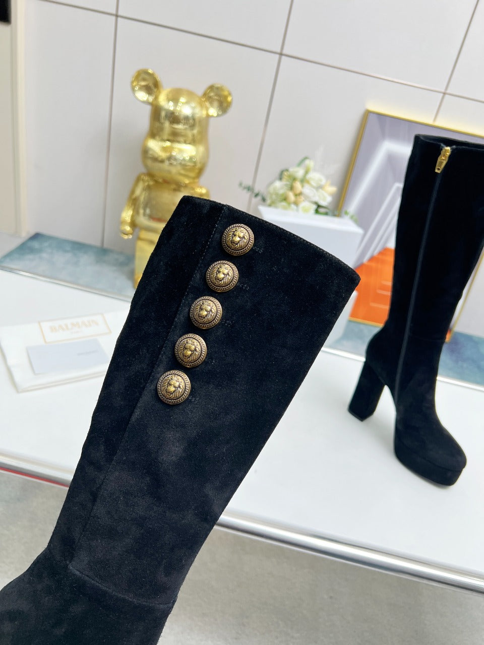 ВИСОКІ ЧОБОТИ BALMAIN 26S 115 ММ З ЧОРНОЇ ЗАМШІ