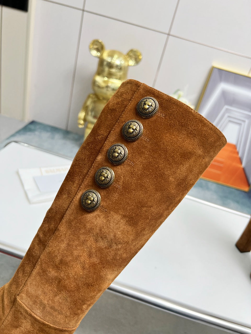 ВИСОКІ ЧОБОТИ BALMAIN 26S 115 ММ З КОРИЧНЕВОЇ ЗАМШІ