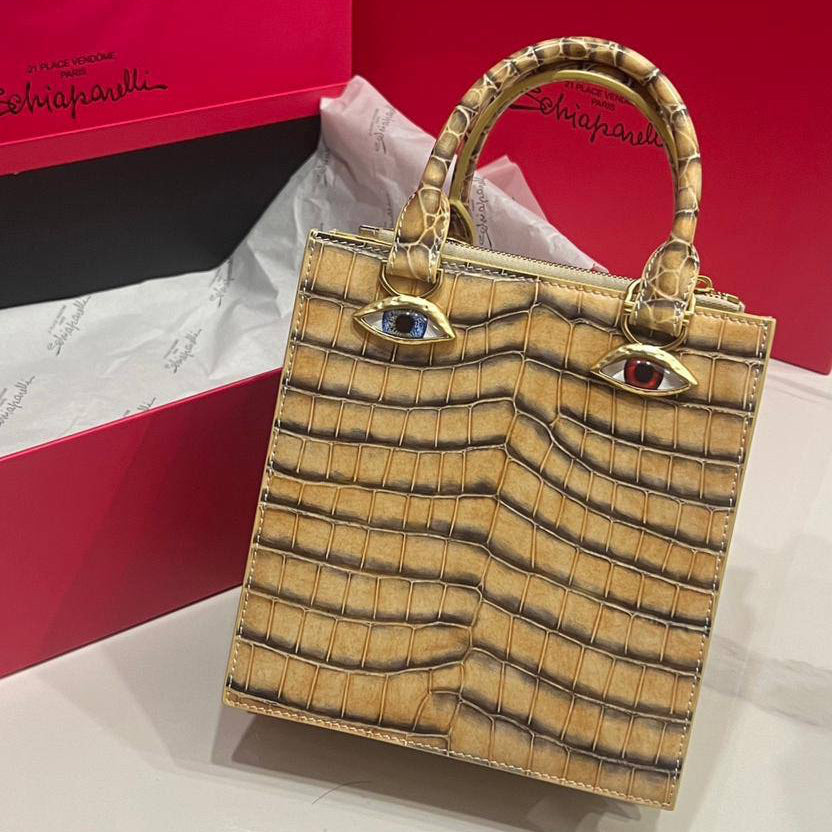 SCHIAPARELLI FACE CROCODILE EMBOSSED MINI BAG