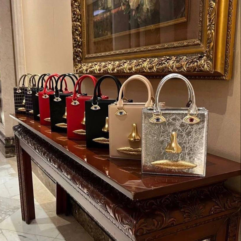 SCHIAPARELLI FACE CROCODILE EMBOSSED MINI BAG