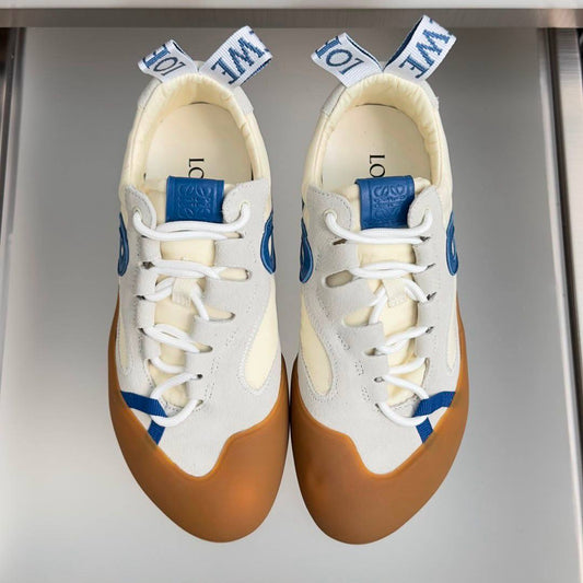 Loewe White & Blue Grip Low-Top Sneakers with Anagram Logo & Caramel Sole