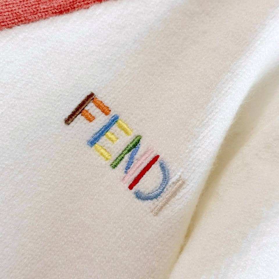 Fendi Kids Color-Block Logo Cardigan – White, Coral & Light Blue