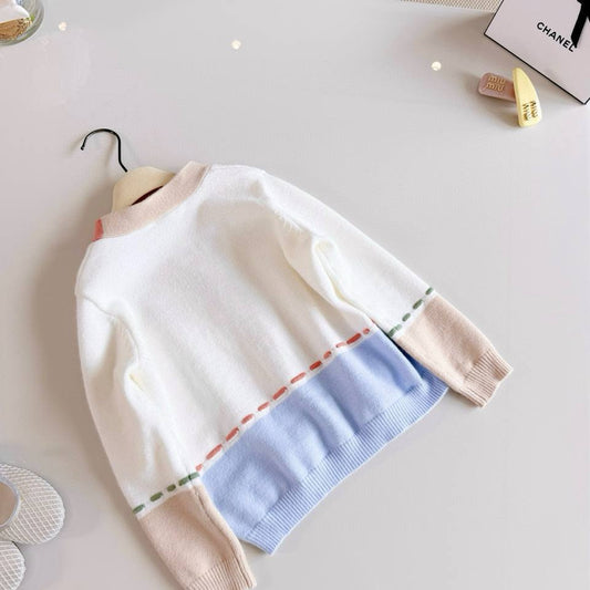 Fendi Kids Color-Block Logo Cardigan – White, Coral & Light Blue