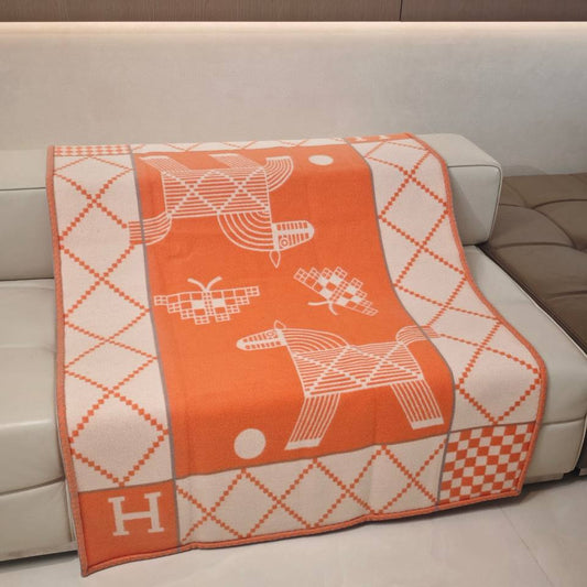 Hermès Wool & Cashmere Blanket – Orange & White