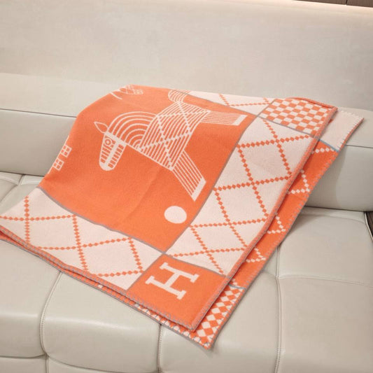 Hermès Wool & Cashmere Blanket – Orange & White