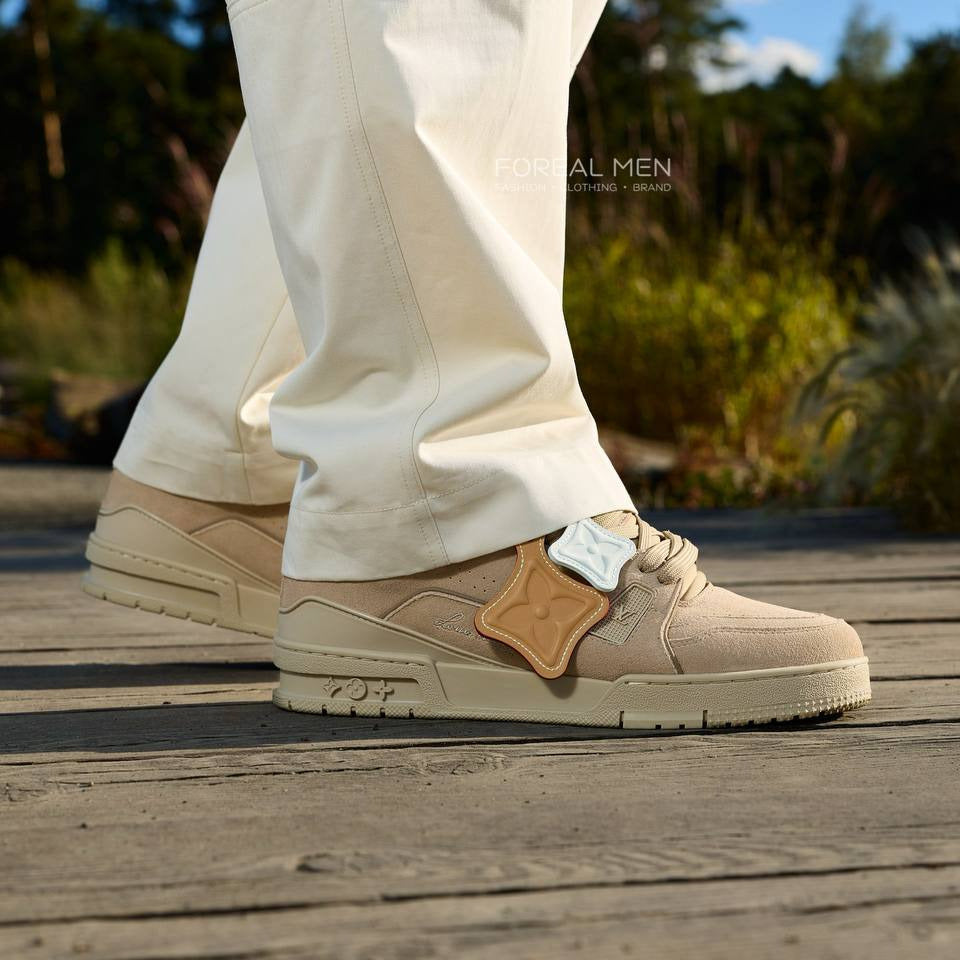 Louis Vuitton LV Trainer Distressed Sneakers – Beige