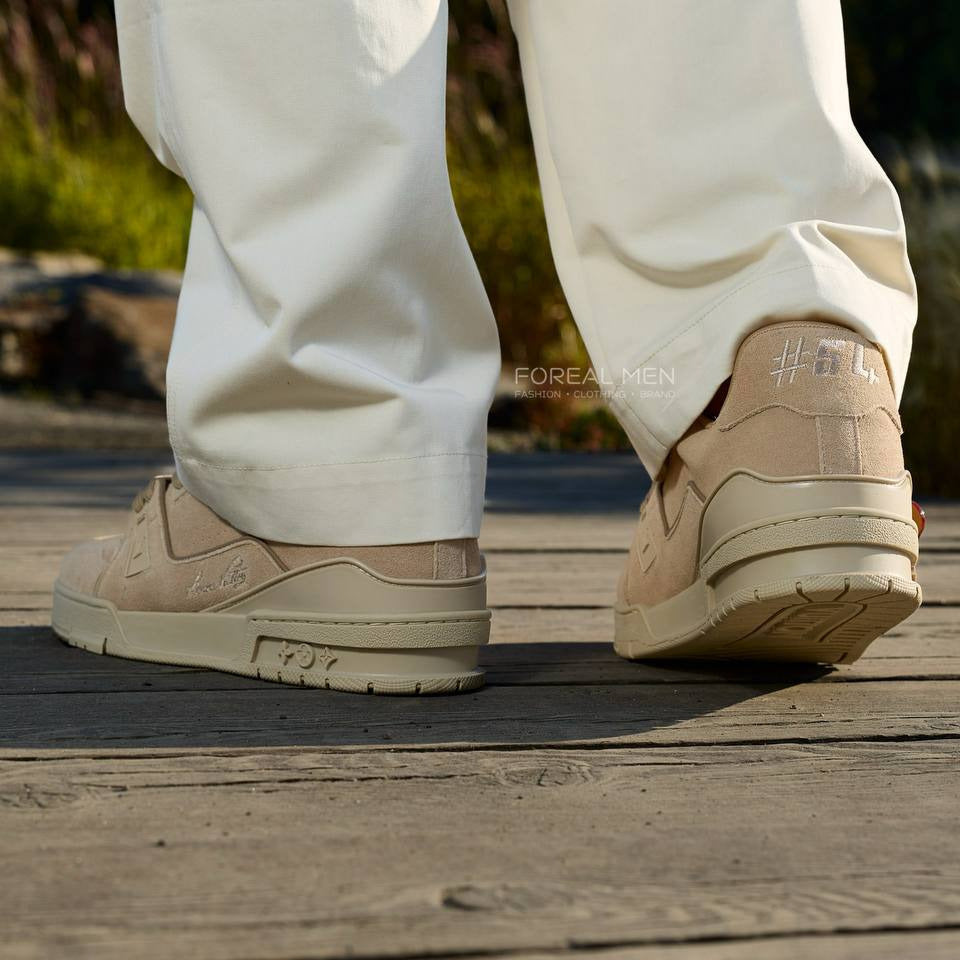 Louis Vuitton LV Trainer Distressed Sneakers – Beige