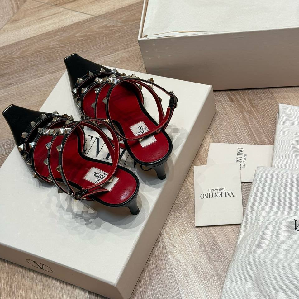 Valentino Studded Plaid Slingback Heels – Red & Black