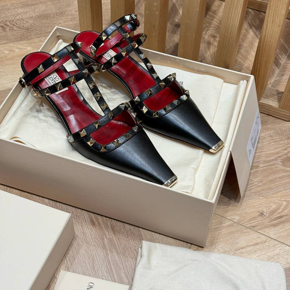 Valentino Studded Plaid Slingback Heels – Red & Black