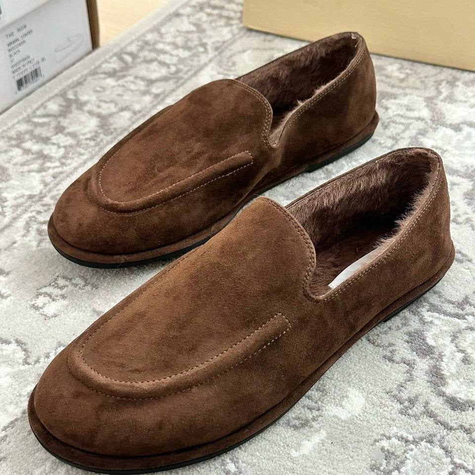 The Row Leo Shearling-Lined Suede Loafers – Lacquer Brown