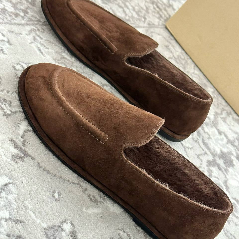 The Row Leo Shearling-Lined Suede Loafers – Lacquer Brown