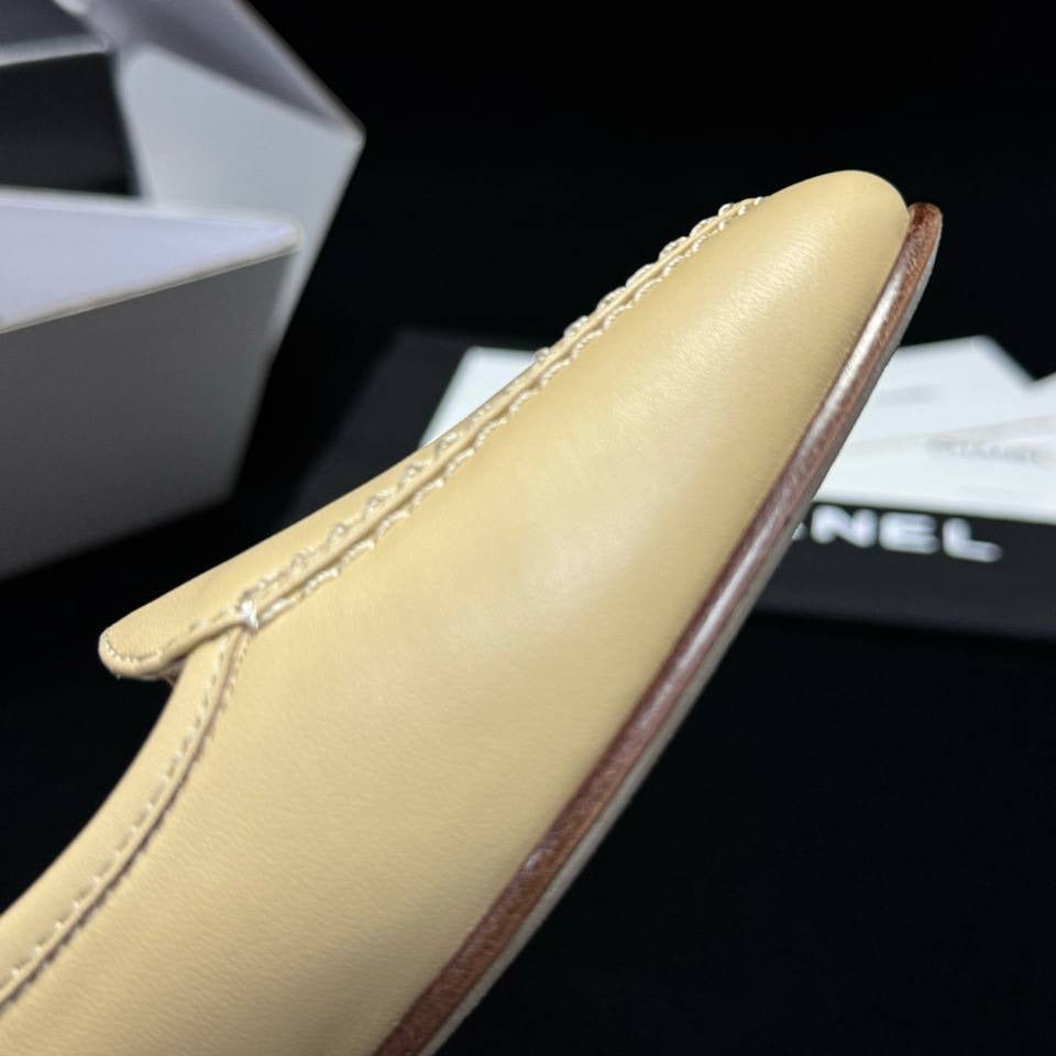 Chanel CC Leather Mules – Beige