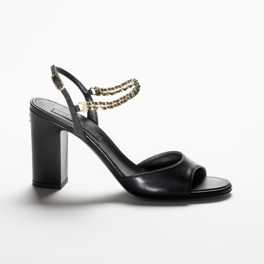 sandals black lambskin grosgrain - 35