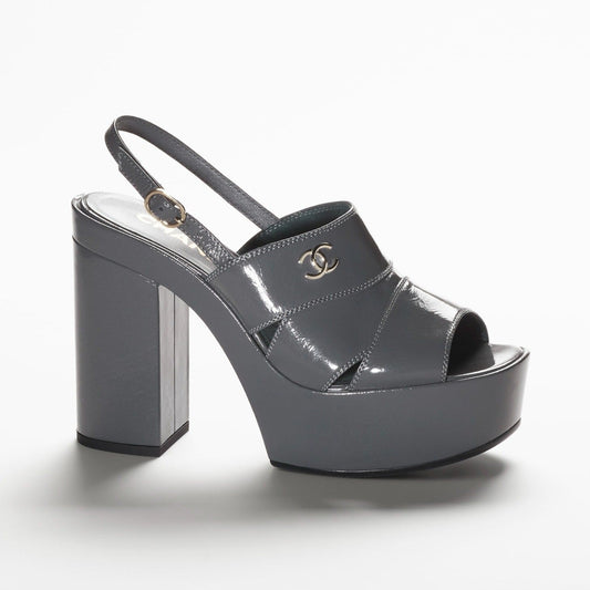 SANDALS GRAY PATENT CRUMPLED LAMBKSIN - 35
