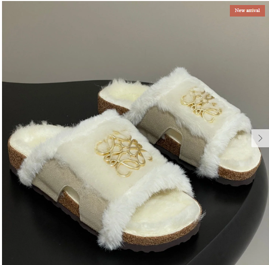 LOEWE X BIRKENSTOCK SLIPPERS WHITE GRAY FUR - 35