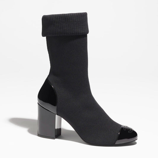 SHORT BOOTS BLACK KNIT PATENT CALFSKIN - 35