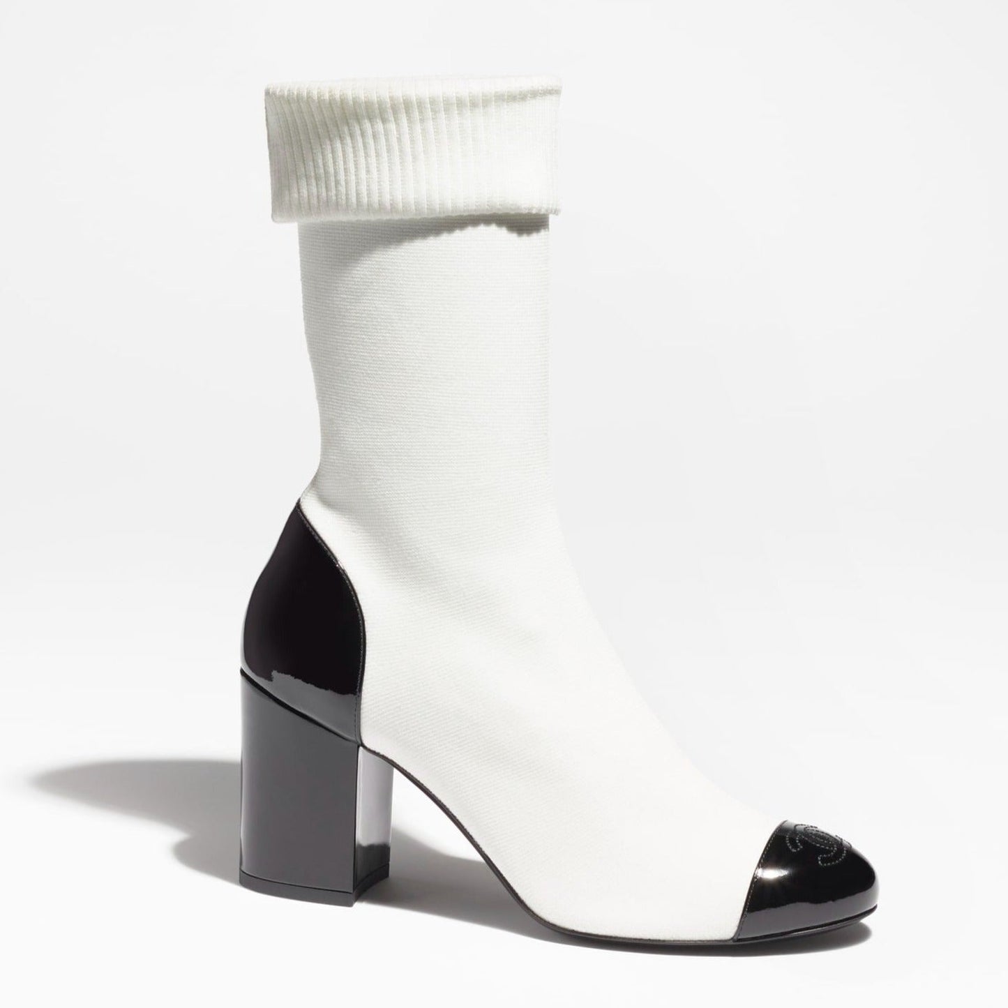 SHORT BOOTS WHITE BLACK KNIT PATENT CALFSKIN - 35