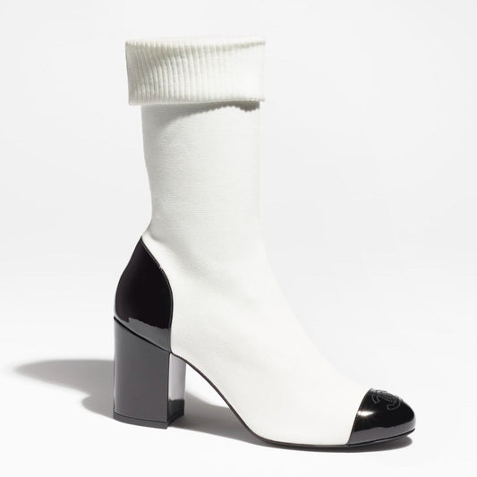 SHORT BOOTS WHITE BLACK KNIT PATENT CALFSKIN - 35