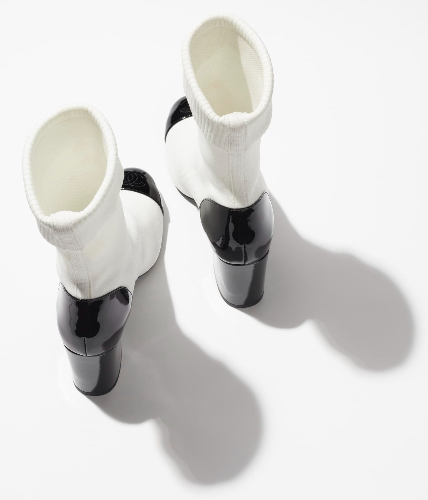 SHORT BOOTS WHITE BLACK KNIT PATENT CALFSKIN - 35
