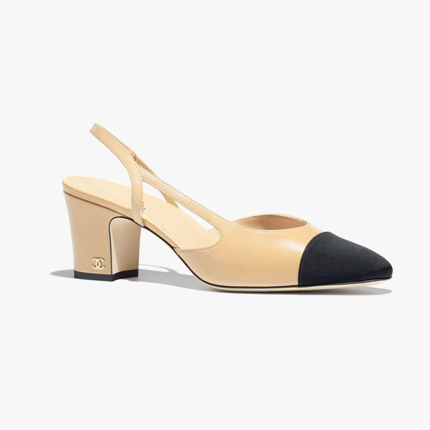 SLINGBACKS BEIGE BLACK GOATSKIN - 35