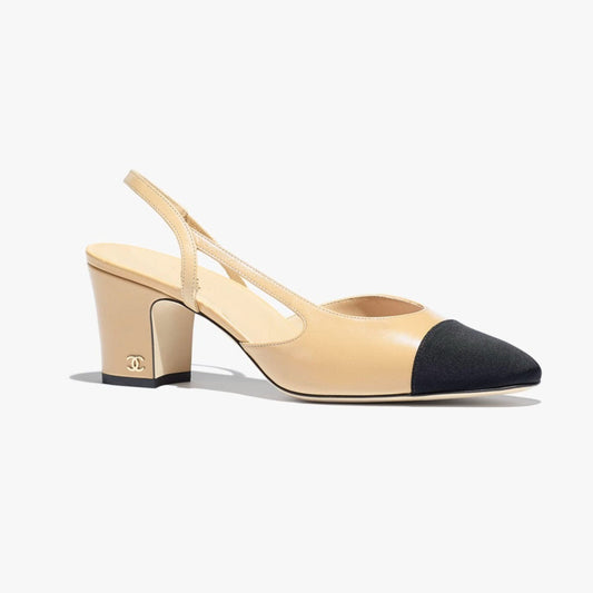SLINGBACKS BEIGE BLACK GOATSKIN - 35