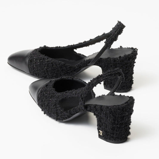 SLINGBACKS BLACK IRIDESCENT TWEED - 35
