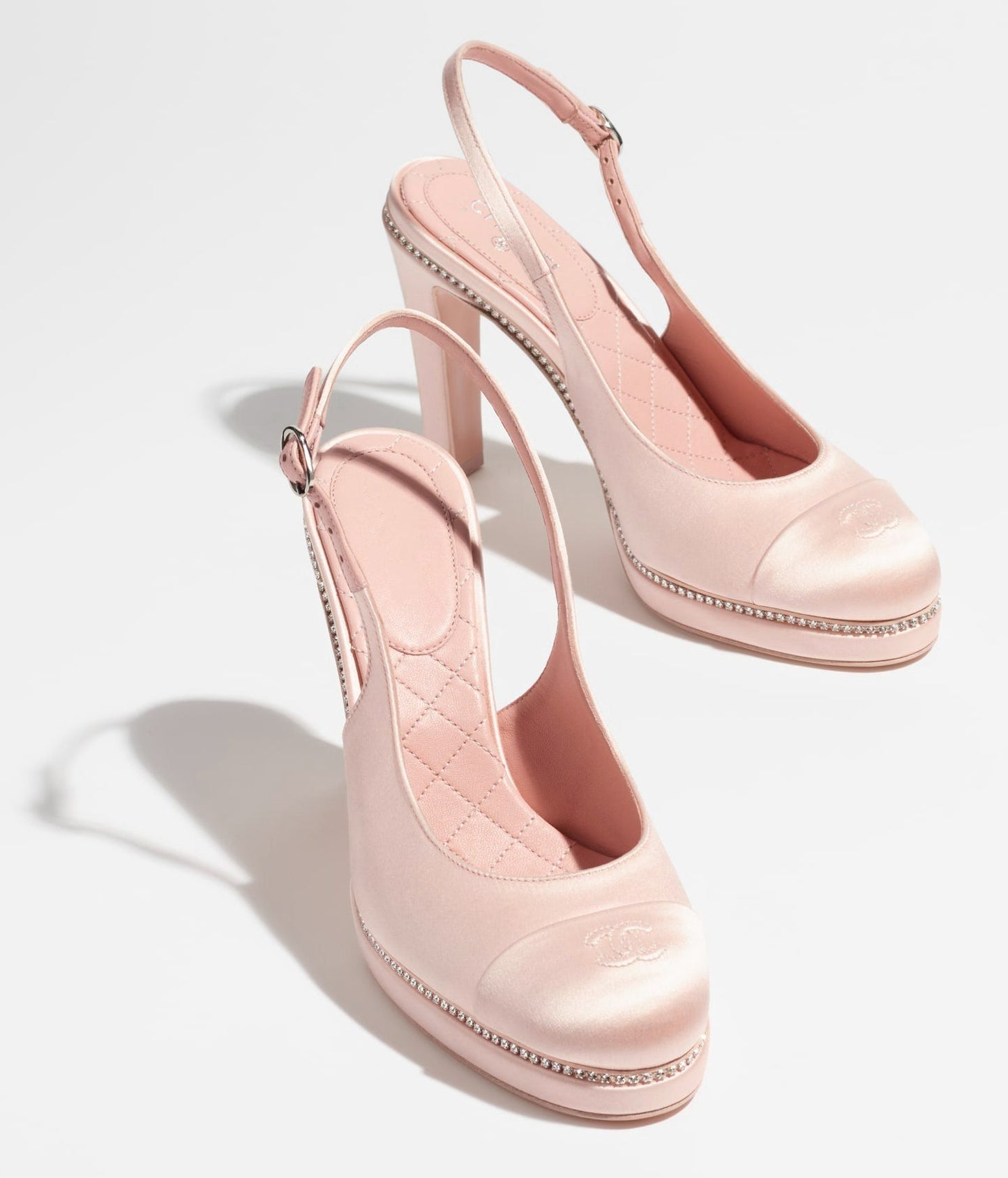 SLINGBACKS LIGHT PINK SATIN STRASS - 35