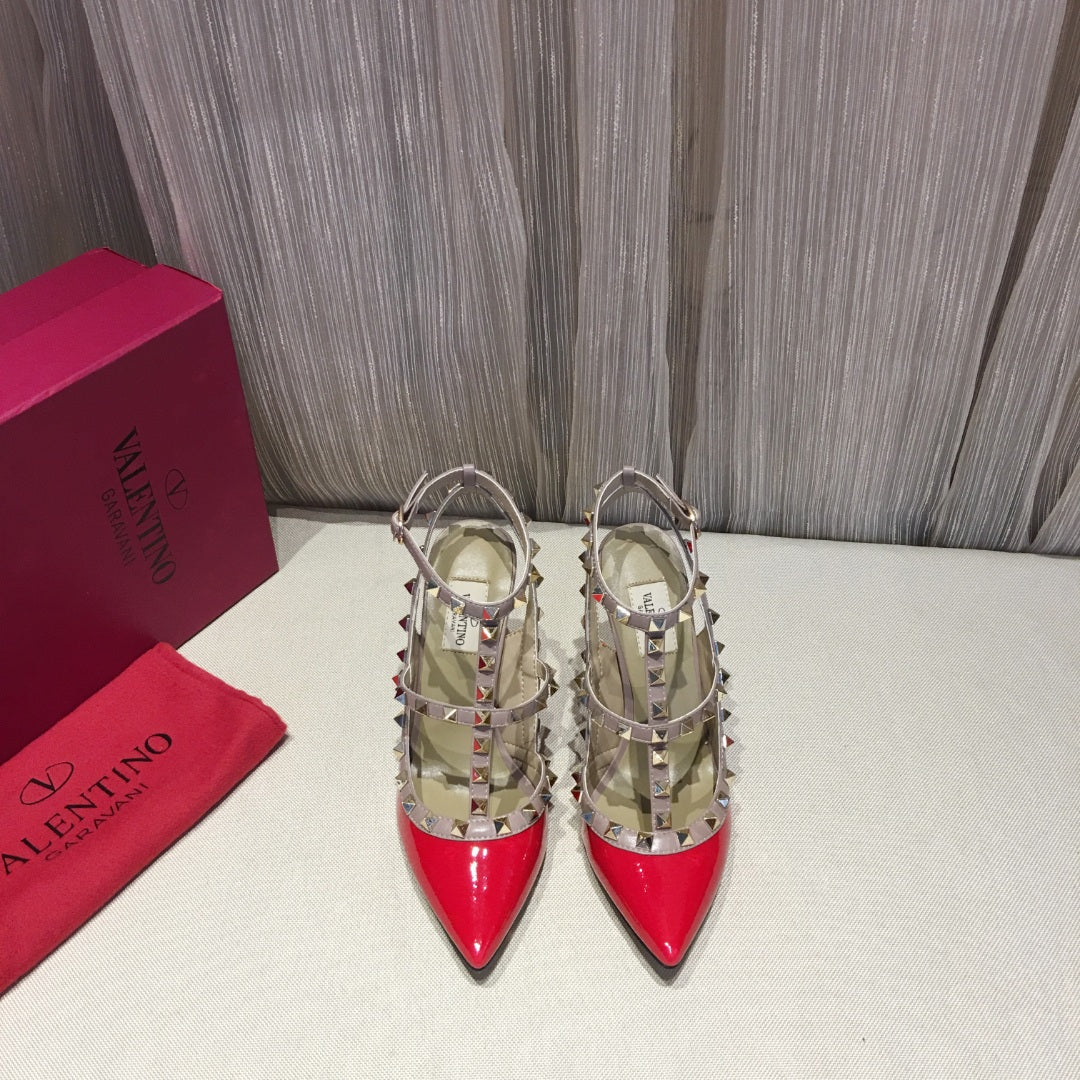 ROCKSTUD CAGED HIGH PUMP IN CHERRY RED MIX LIGHT PINK PATENT CALFSKIN 100 MM - 34