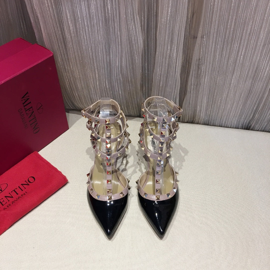 ROCKSTUD CAGED PUMP 65MM IN BLACK MIX LIGHT PINK PATENT CALFSKIN - 34
