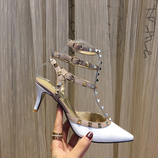 ROCKSTUD CAGED PUMP 65MM IN WHITE MIX LIGHT PINK PATENT CALFSKIN - 34