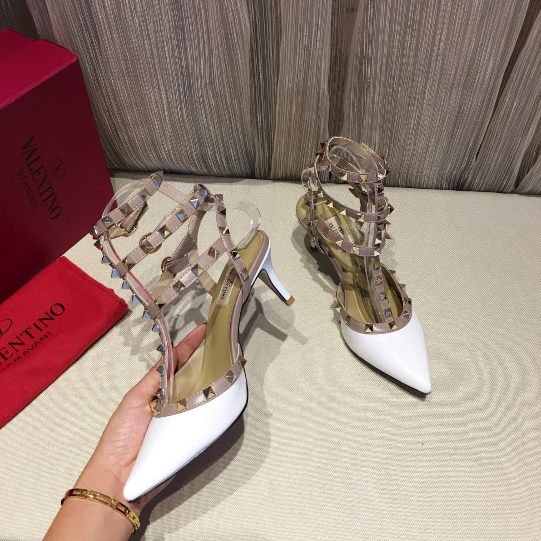 ROCKSTUD CAGED PUMP 65MM IN WHITE MIX LIGHT PINK PATENT CALFSKIN - 34