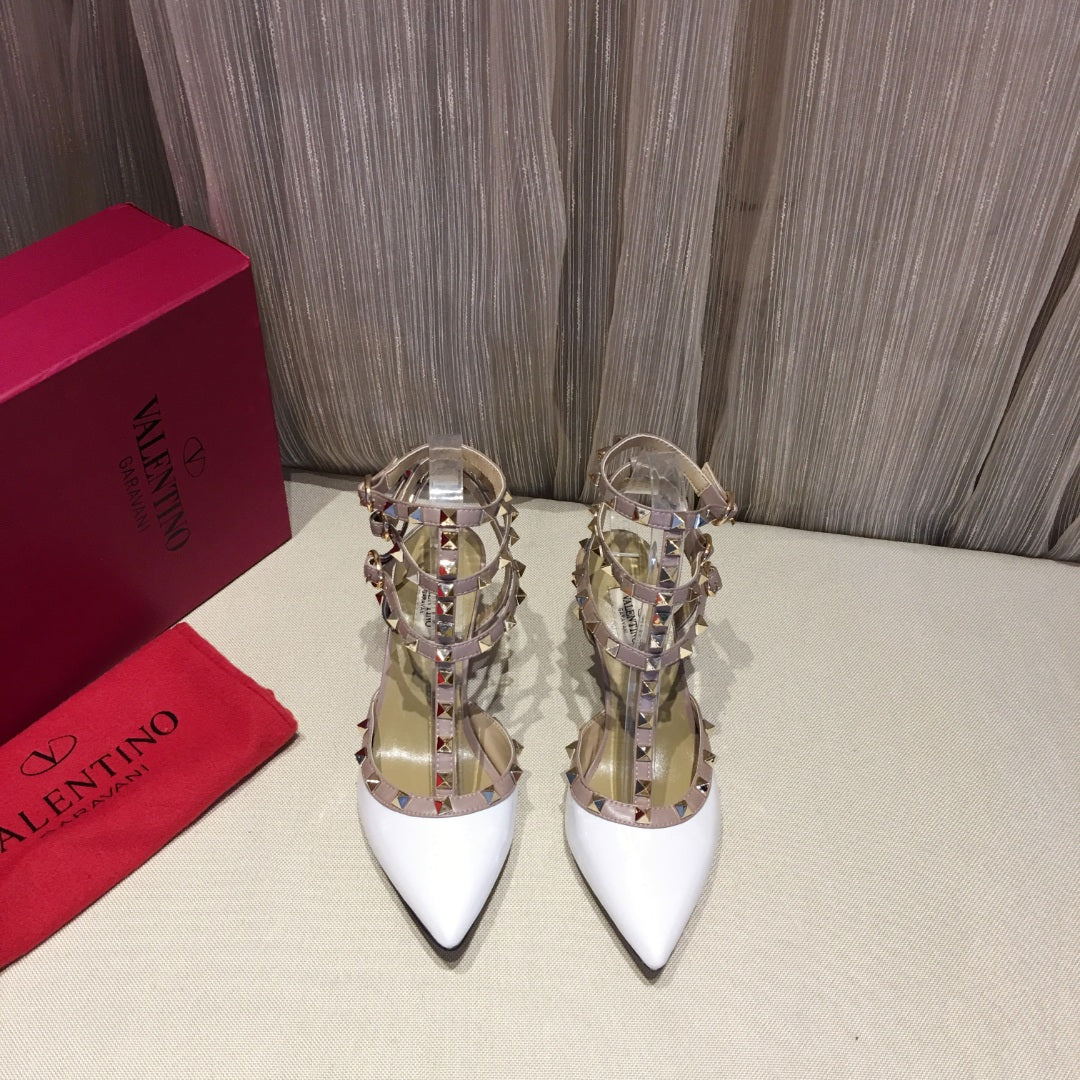 ROCKSTUD CAGED PUMP 65MM IN WHITE MIX LIGHT PINK PATENT CALFSKIN - 34