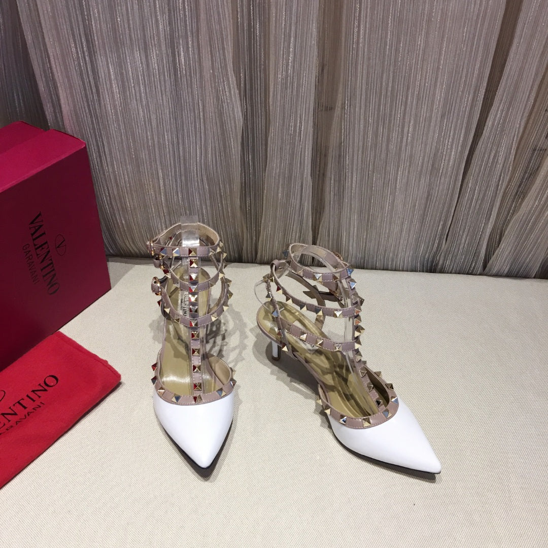 ROCKSTUD CAGED PUMP 65MM IN WHITE MIX LIGHT PINK PATENT CALFSKIN - 34