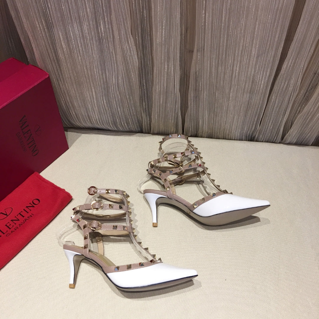 ROCKSTUD CAGED PUMP 65MM IN WHITE MIX LIGHT PINK PATENT CALFSKIN - 34