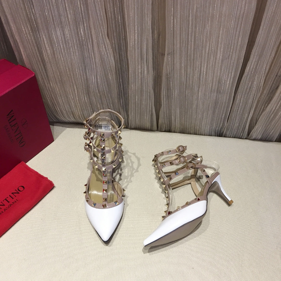 ROCKSTUD CAGED PUMP 65MM IN WHITE MIX LIGHT PINK PATENT CALFSKIN - 34
