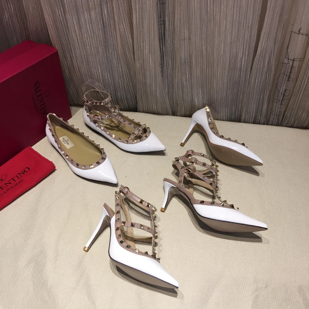 ROCKSTUD CAGED PUMP 65MM IN WHITE MIX LIGHT PINK PATENT CALFSKIN - 34