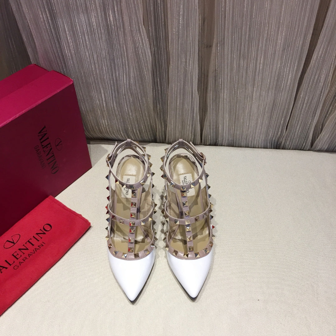 ROCKSTUD CAGED HIGH PUMP IN WHITE MIX LIGHT PINK PATENT CALFSKIN 100 MM - 34