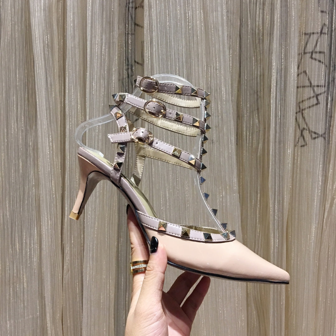 ROCKSTUD CAGED PUMP 65MM IN PEACHY MIX LIGHT PINK PATENT CALFSKIN - 34