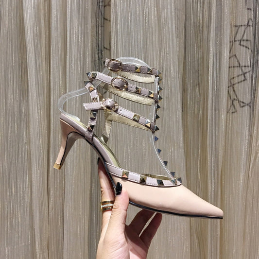 ROCKSTUD CAGED PUMP 65MM IN PEACHY MIX LIGHT PINK PATENT CALFSKIN - 34