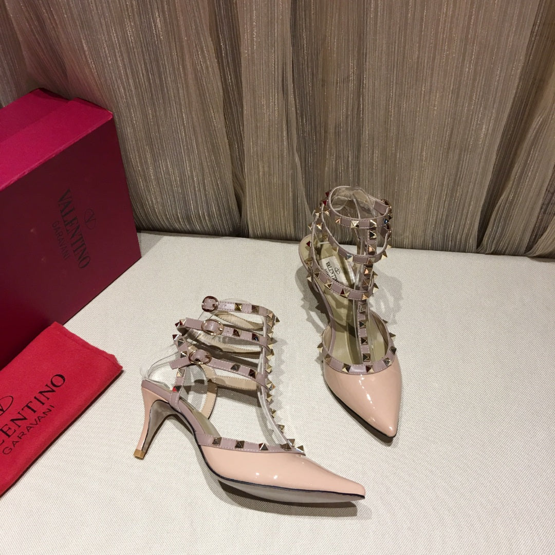 ROCKSTUD CAGED PUMP 65MM IN PEACHY MIX LIGHT PINK PATENT CALFSKIN - 34