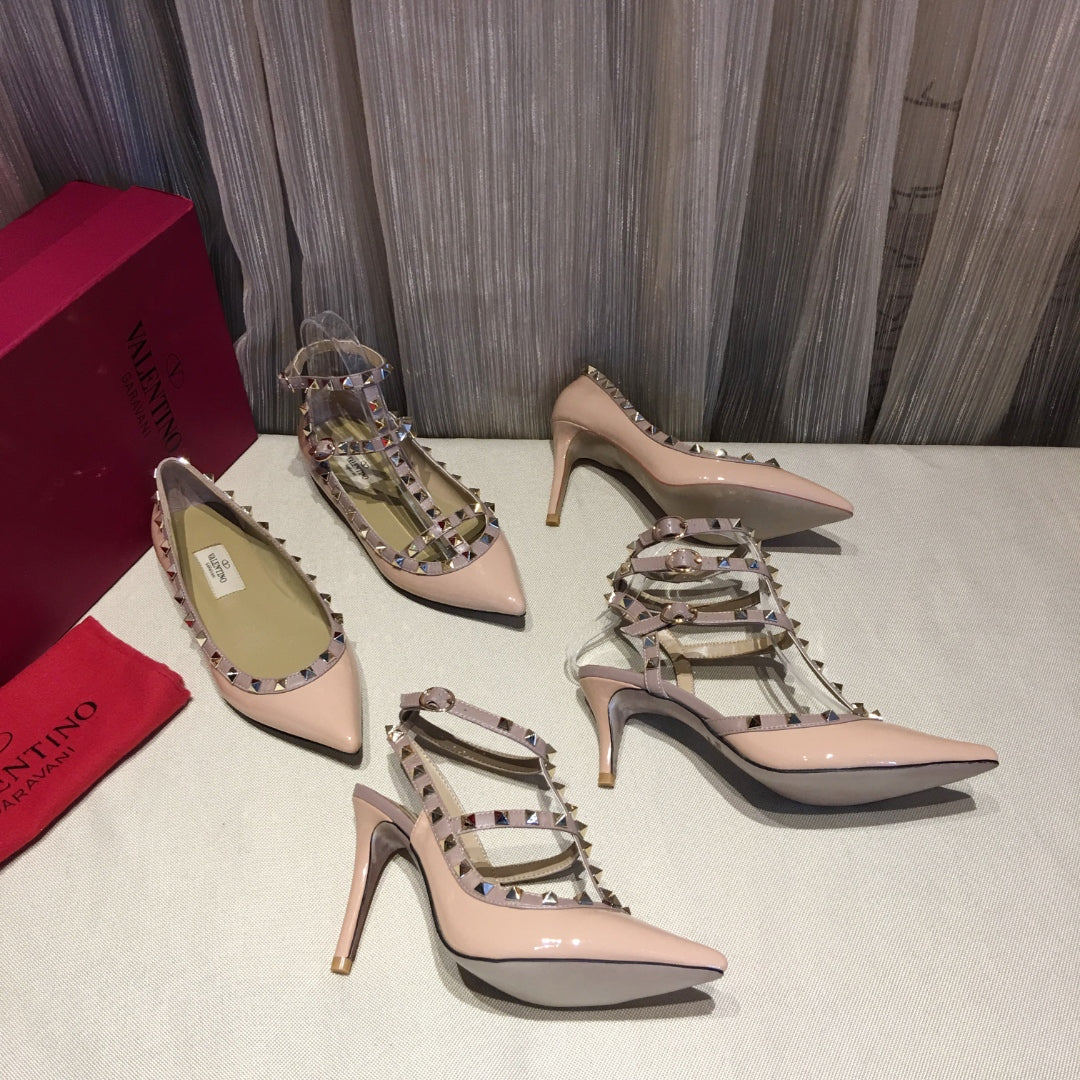 ROCKSTUD CAGED PUMP 65MM IN PEACHY MIX LIGHT PINK PATENT CALFSKIN - 34