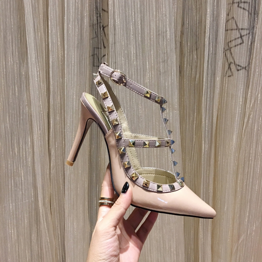 ROCKSTUD CAGED HIGH PUMP IN PEACHY MIX LIGHT PINK PATENT CALFSKIN 100 MM - 34