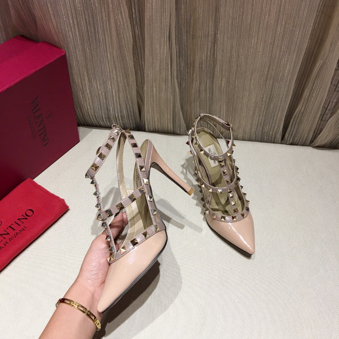 ROCKSTUD CAGED HIGH PUMP IN PEACHY MIX LIGHT PINK PATENT CALFSKIN 100 MM - 34