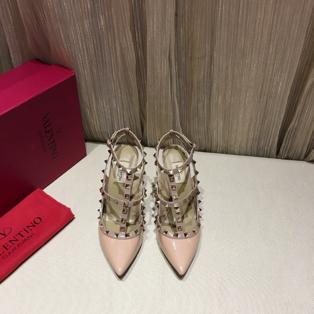 ROCKSTUD CAGED HIGH PUMP IN PEACHY MIX LIGHT PINK PATENT CALFSKIN 100 MM - 34