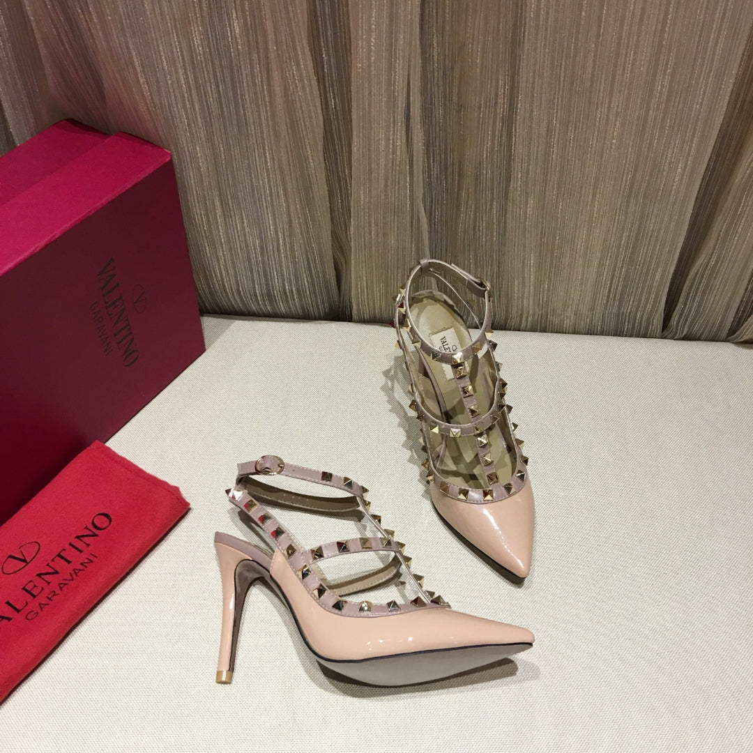 ROCKSTUD CAGED HIGH PUMP IN PEACHY MIX LIGHT PINK PATENT CALFSKIN 100 MM - 34